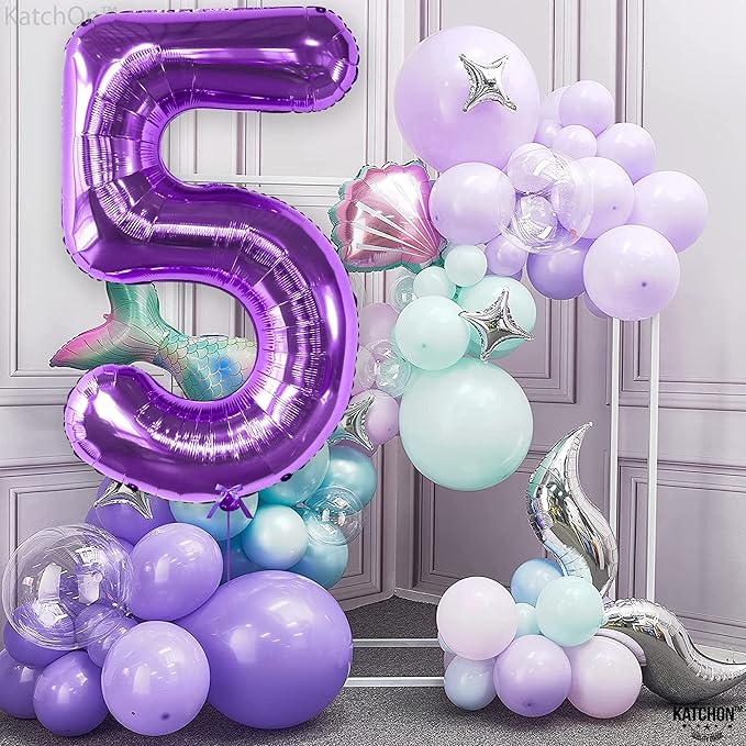 KatchOn, Giant Purple 5 Balloon Number - 40 Inch | Mylar Purple Number 5 Balloon | Purple Five Balloons, Mermaid Birthday Decorations | Purple 5 Balloon For Happy Anniversary Decorations