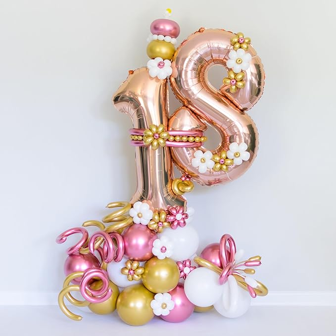 40 Inch Rose Gold Number Balloon 1, Large Number Foil Balloons Mylar for Girl Boy Birthday Party Celebration Decorations Supplies, Digital Balloons for Wedding Anniversary Events Decorations