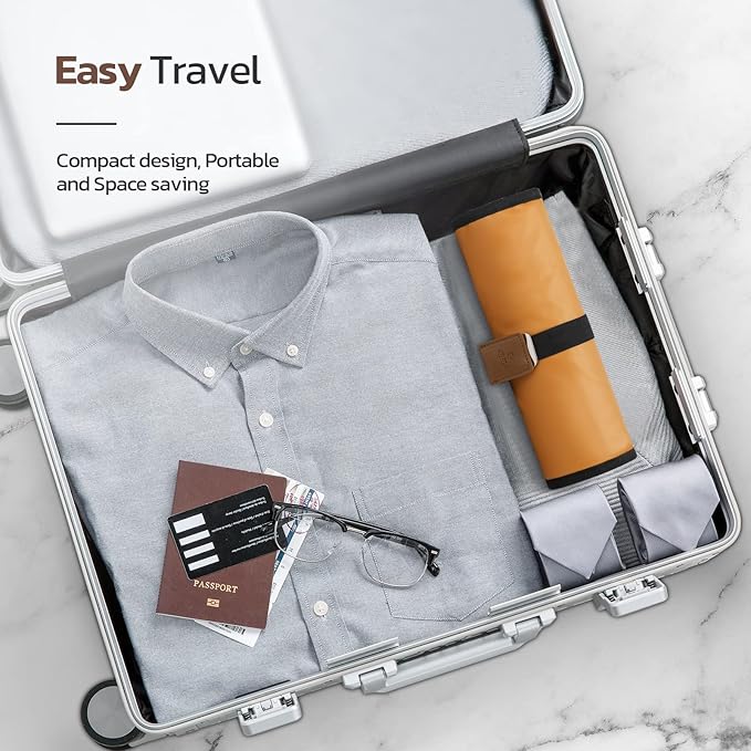 Toiletry Bag for Men, Travel Essentials Travel Toiletry Bag, Water-Resistant Compact Bathroom Roll Organizer for Hygiene, Shaving kit, Gifts for men (6.Khaki Yellow (PU Leather))