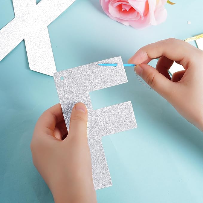 DIY Banner Kit with Letters Glitter Banner Letters Customizable Birthday Banners Graduation Banner Custom Party Hanging Banner for Graduation Wedding Party Baby Shower Decoration(Silver)
