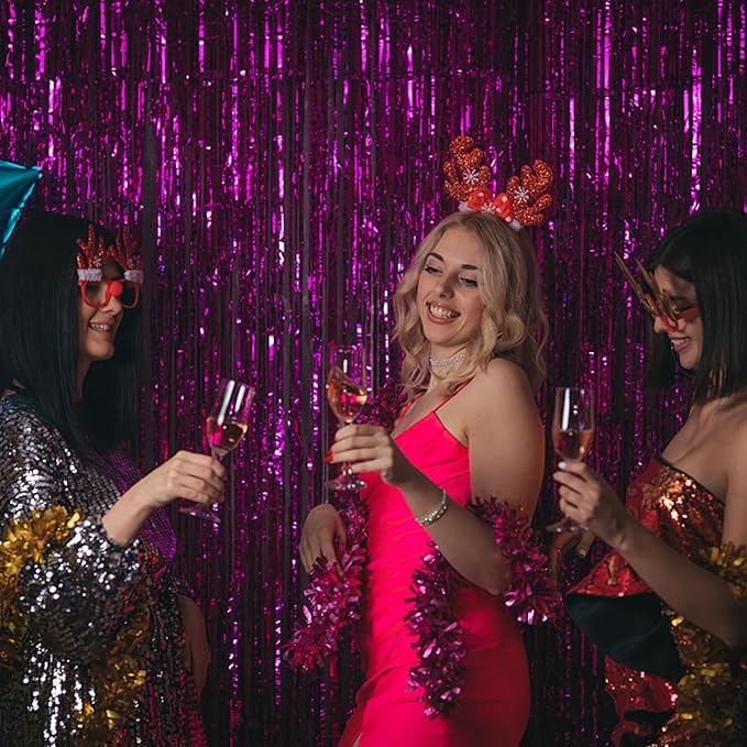 10 Pack Hot Pink Party Decorations Tinsel Curtain Streamers Foil Fringe Photo Booth Backdrop