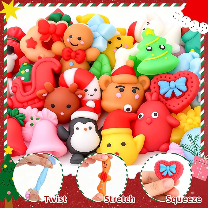 30 Pack Christmas Squishy Toys Squishies, Mochi Squishy Party Favors for Kids,Christmas Toys for Kids,Squishy Fidget Stress Reliever, Goodie Bags Fillers Birthday Xmas Gifts Stocking Stuffers