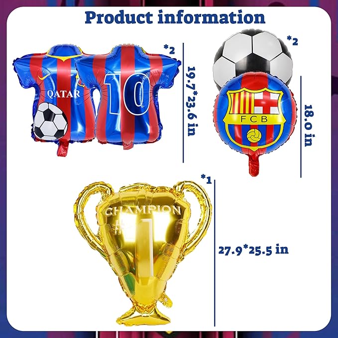 Soccer Theme Birthday Party Decorations Include 12pcs Latex Balloon, 5pcs Foil Balloons, Barcelona Theme Balloons for Party Favors, Messi Birthday Party Supplies
