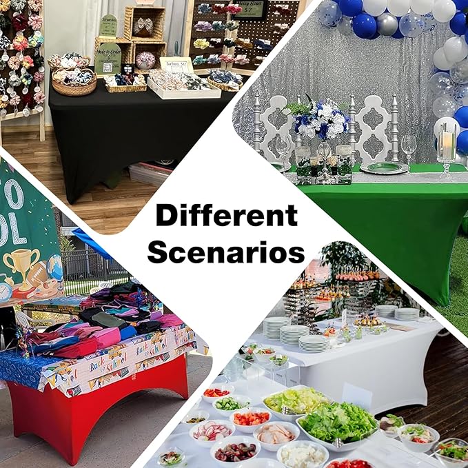 Trlyc 2 Pack 6FT Spandex Table Cloth - 72 x 30 Inch Rectangular Stretch Tablecloth, Wrinkle Resistant Scretch Table Cover for Wedding, Party, Banquet, Picnic, Outdoor Decoration (2Pcs,Green)
