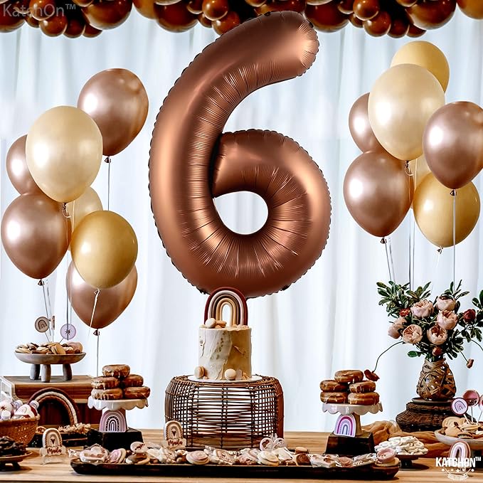 KatchOn, Giant Coffee Brown Number 6 Balloon - 40 Inch | 6th Birthday Balloon for 6th Birthday Decorations | 6 Balloons for Birthday | 6 Year Old Balloons for 6 Year Decorations