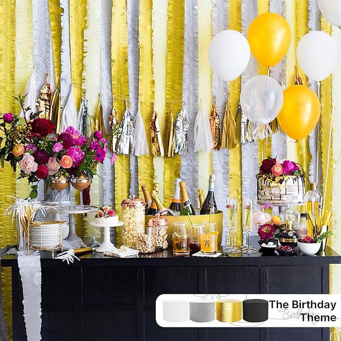 PartyWoo Gold Foil Crepe Paper Streamers 4pcs 328ft Pack of Metallic Gold Foil Crepe Paper for Wedding Birthday Baby Shower Bridal Shower Engagement New Year Eve Graduation Party Decorations