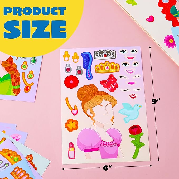 JOYIN 24 Sheets 9"x6" Make a face Stickers for Kids, Make Your Own Princess Stickers, Party Favors Kids Crafts, Goodie Bags Stuffers Classroom Activities