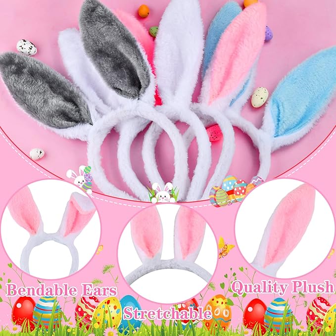 12Pcs Bunny Ears Headbands Plush Cute Rabbit Ear Hairbands Bunny Easter Halloween Costume Party Favors