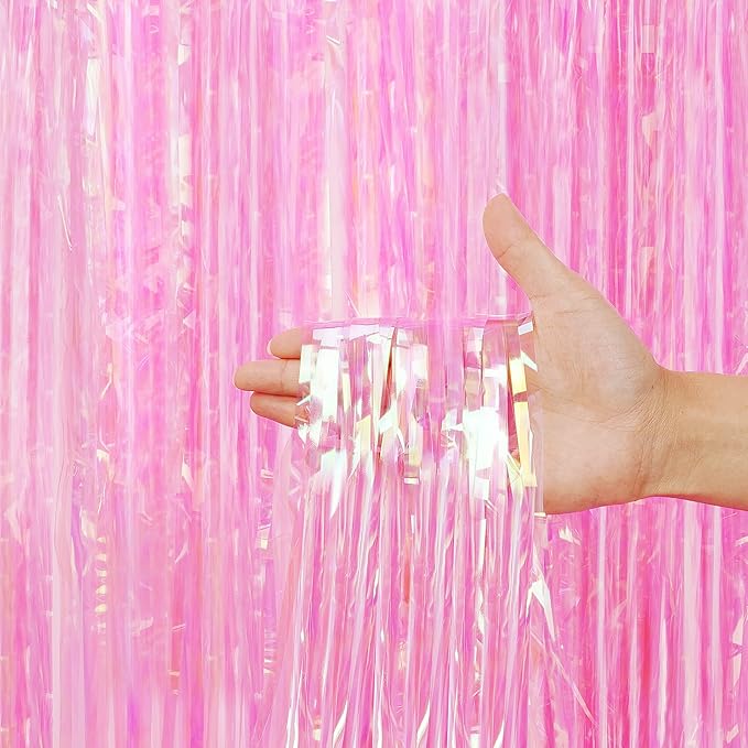 BEAYFILY 3 Pack Fringe Curtains Party Decorations,Tinsel Backdrop Curtains for Parties,Photo Booth Wedding Graduations Birthday Christmas Event Party Supplies (Rainbow Pink)