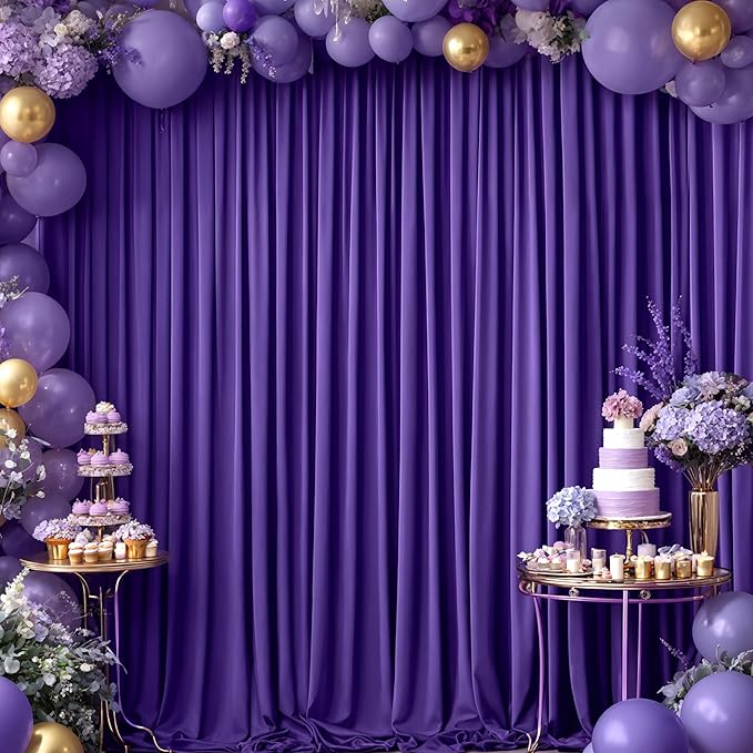 16x10FT Dark Purple Backdrop Curtains for Wedding Parties, Wrinkle Free Polyester Photography Backdrop Drapes for Baby Shower Birthday Parties Stage Background Stand Decorations 4x10ft,4 Panels