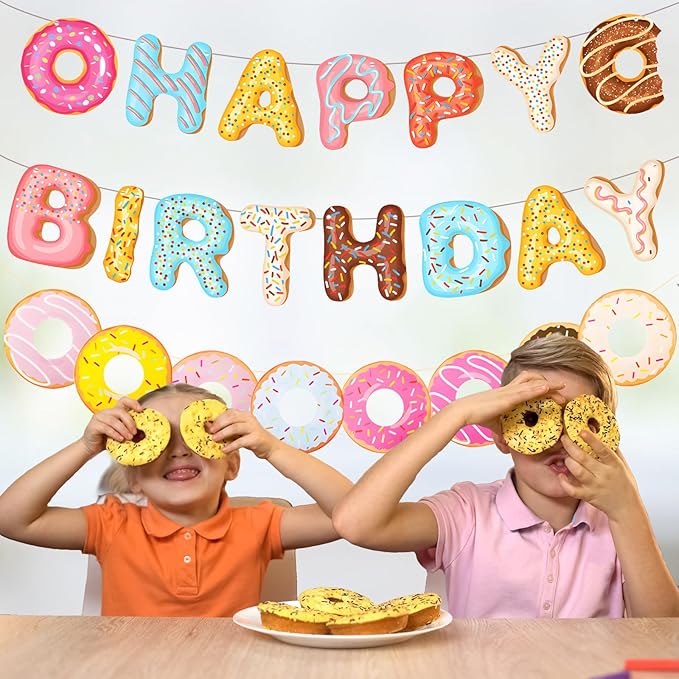 Donut Happy Birthday Banner Donut Garland Banner Donut Theme Party Decoration for Baby Shower Birthday Party Supplies