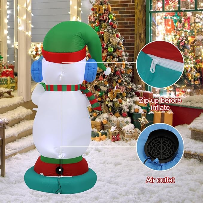 6ft Christmas Inflatable Outdoor Decorations, Snowman Playing Guitar Inflatable Patio Decorations with LED Lights for Indoor Outdoor Patio Garden Christmas Decorations