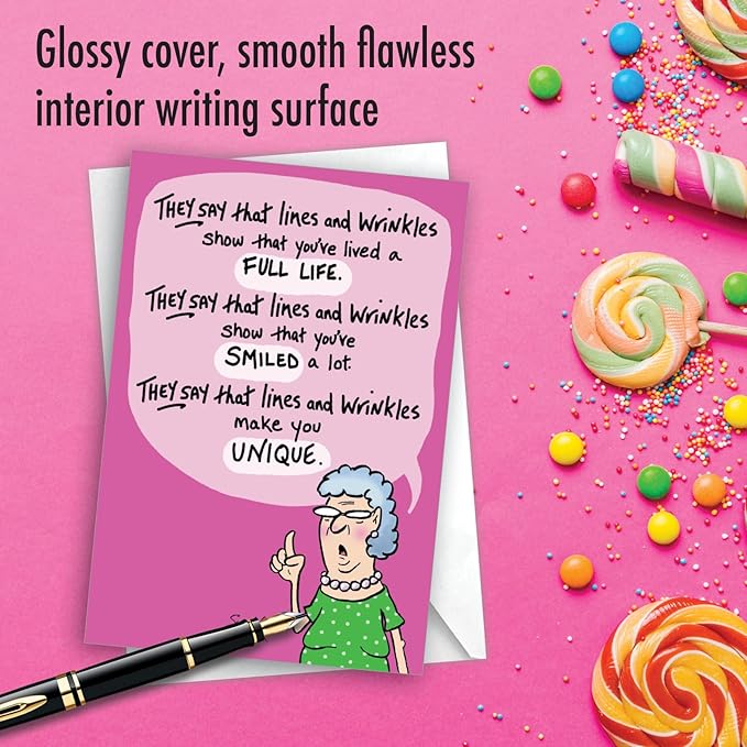 NobleWorks Pack of 3 Hilarious Birthday Greeting Cards with Envelopes (1 Design, 3 Each) Lines and Wrinkles C9319BDG-C3x1