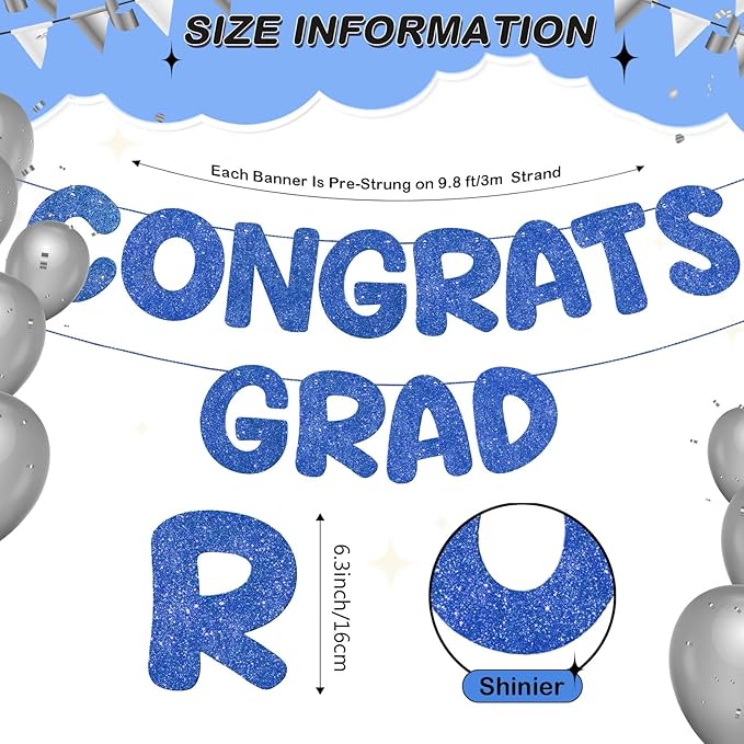 Fulmoon Pre Strung Congrats Grad Banner Glitter Congratulations Banner College Graduation Sign Class of 2026 Grad Party Decorations for High School University Graduation Party Favor(Dark Blue)