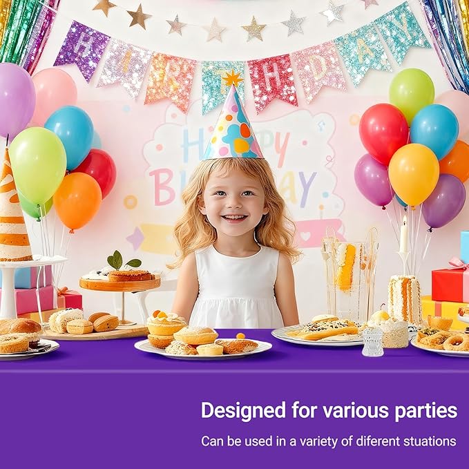 MRJ Purple Tablecloth 3 Pack Plastic Table Cloth 54 x 108 Inch Disposable Decorative Party Holiday Birthday Tablecloths for Rectangle Tables