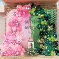 Pink and Green Witch Party Decorations,164 Pcs Light Pink Deep Green Black Balloon Arch Kit with Iridescent Exploding Star Balloons for Princess Witch Birthday Party Fairy Wonderlad Party Supplies