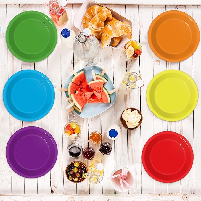 Wiooffen 48 Pcs Colorful Paper Plates - Birthday Party Supplies, Colored Disposable Party Paper Tray, Premium Dessert Cake Decorations for 48 Guests, 7in Round