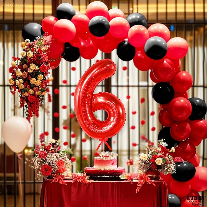KatchOn, Giant Red 6 Year Old Balloon - 40 Inch | 6 Balloons for Birthday Boy | Red Balloon 6 Year Old, 6th Birthday Decorations For Boys | 6th Birthday Boy Birthday Decorations