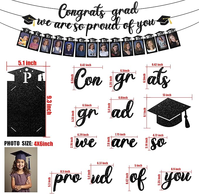 Congrats Grad We are So Proud of You,P-12th Grade Graduation Photo Banner Class of 2026 Graduation Party Decorations Supplies (4x6 in)