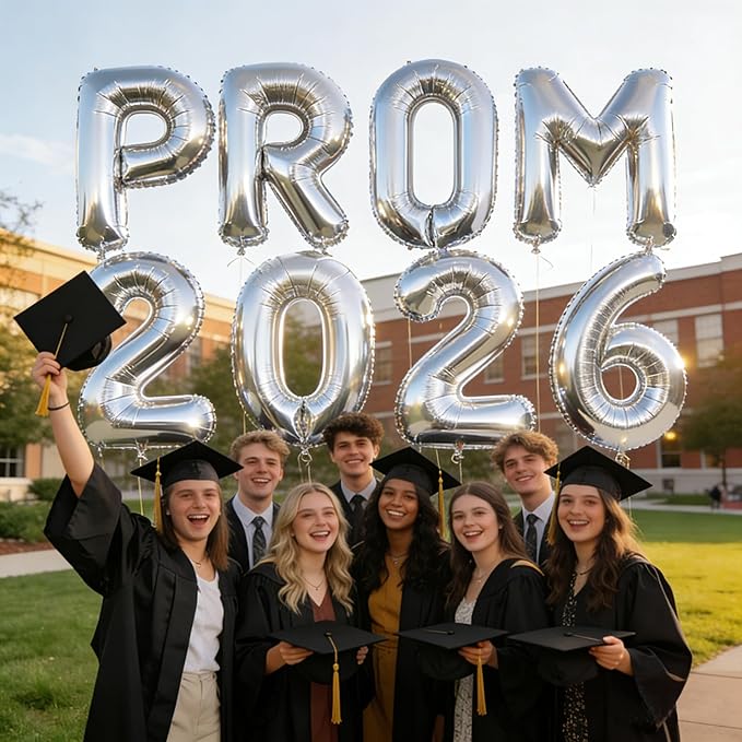 KALOR 42 Inch Silver Letter PROM 2026 Balloons Jumbo Foil Mylar Helium Big Balloons for Graduation Party Decorations