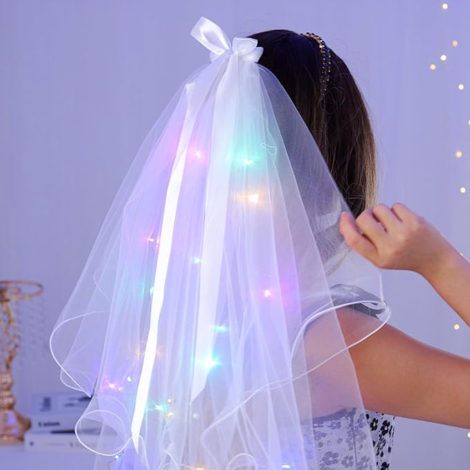 Light up Veil Short Bow Veils Wedding Bridal Veil for Bachelorette Party Veils Hair Accessories for Women