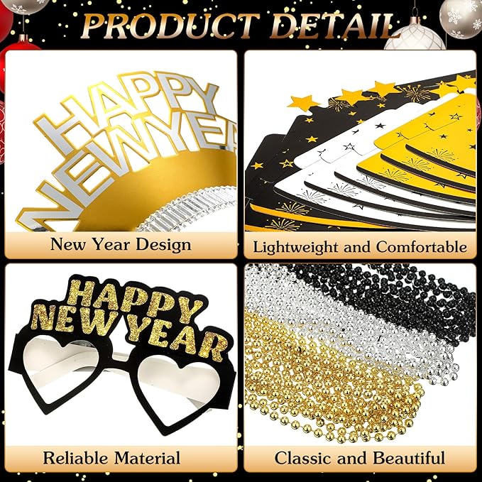 288 Pieces 2026 New Years Eve Party Supplies Include New Year Crown Glasses Headband Noisemakers Cone Hats Necklaces Hand Clapper Leis 2026 New Year Decorations Kit Party Supplies