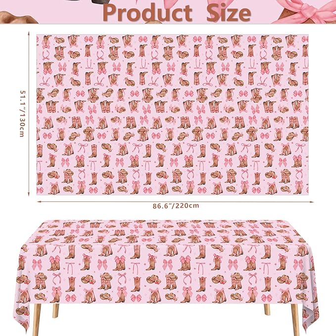 4Pcs Western Cowgirl Tablecloth Coquette Bow Cowgirl Birthday Party Tablecover 51x86 inch Cowboy Rodeo Table Cloth Western Theme Party Decoration Birthday Party Supplies