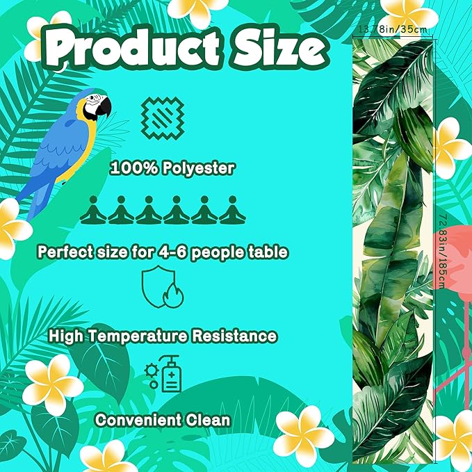 Luau Party Decorations - Palm Leaves Table Runner | Hawaiian Theme Party Decorations for Summer - Tropical Beach Backdrop Decor Birthday Party Supplies Favors for Home Kitchen Dining