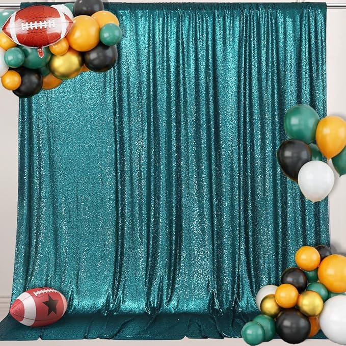 PartyDelight Teal Sequin Backdrop 10x10ft - High Density 3mm Shimmer Sequin Background with 4-Inch Rod Pocket, Sparkly Photography Curtain for Wedding, Gala, Stage & Large Event Decor