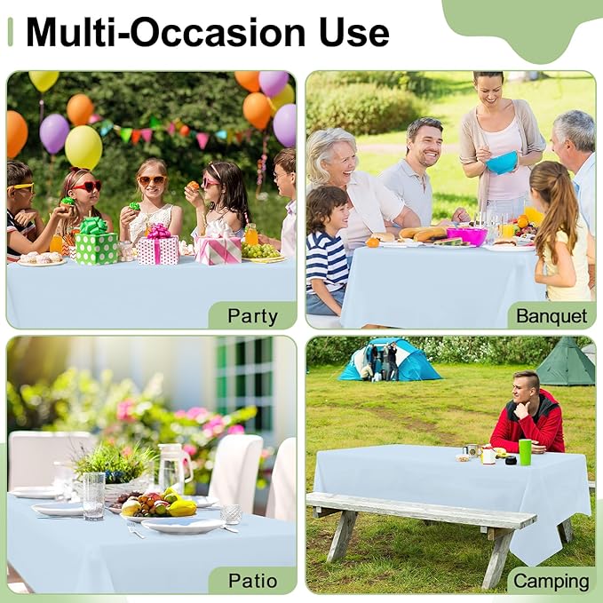 misaya 6 Packs Disposable Plastic Table Cloth, 54 x 108 Inch Waterproof Rectangle Tablecloth, Leakproof & Sturdy Decorative Table Covers for Easter, Picnic, Party and Outdoor, Baby Blue