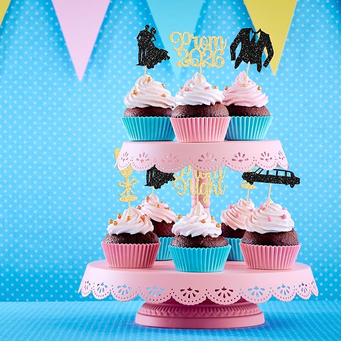 Gyufise 24Pcs Prom Cupcake Topper Prom Decorations for Party 2026 Prom Graduation Cupcake Topper 2026 Graduation Decorations Class of 2026 College Graduation Decorations
