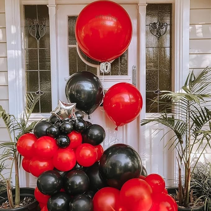 Red and Black Balloon Arch Kit, Black and Red Balloon Garland Kit, Red Black Latex Balloons Different Sizes 18/12/10/5 inch for Wedding Bridal Shower Birthday Bachelorette Graduation Party Decorations