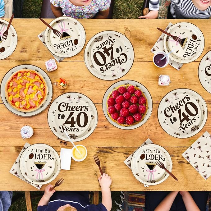 96Pcs Espresso Martini 40th Birthday Decorations Cheers to 40 Years Plates and Napkins Disposable Espresso Martini 40th Paper Tableware Sets for Women Cheers to 40 Birthday Party Supplies, Serves 24