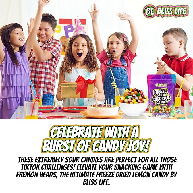 Bliss Life Freeze Dried Super Sour Colorful Candy, Crunchy Sweet, For Parties, Classroom, Office, Goodie Bags, Snack for Kids, (3oz)