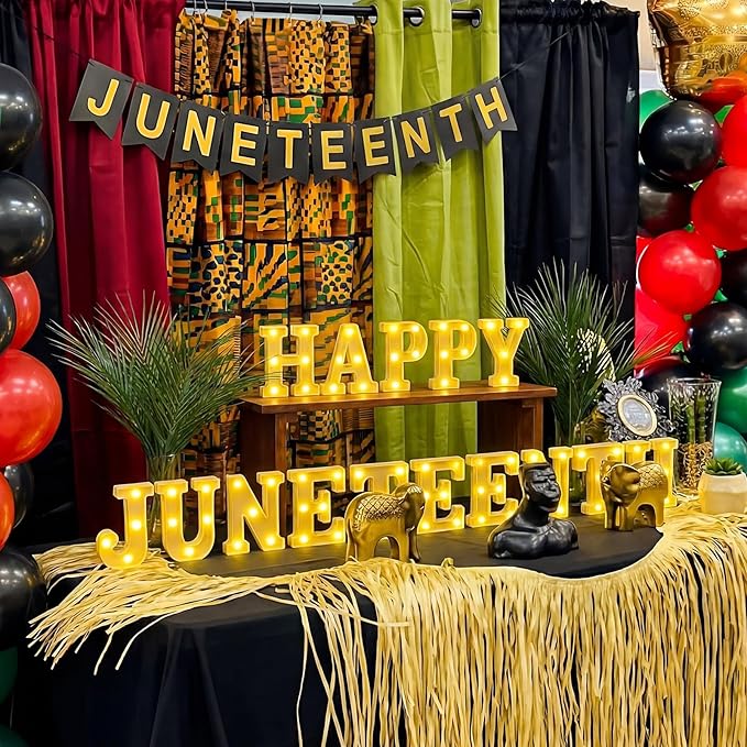 Honoson 15 Pcs 6.5 Inch Juneteenth Party Decorations Happy Juneteenth LED Letter Lights Sign Lights Table Decoration for Freedom Day American Independence June 19th 1865 Celebration Home Office Decor