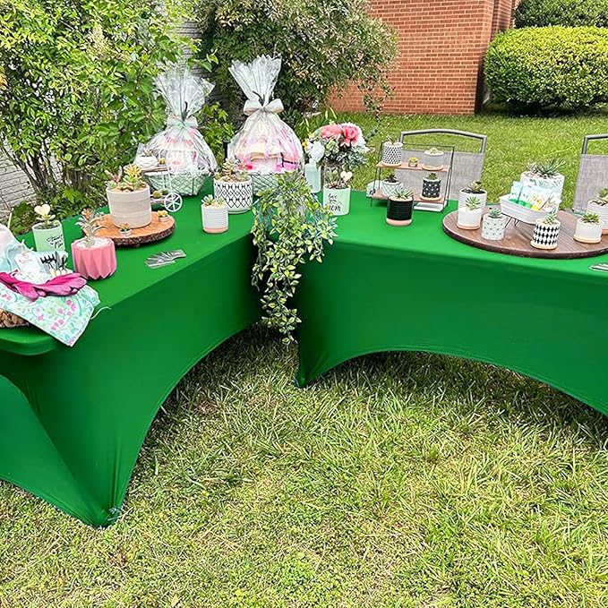Trlyc 1 Pack 8FT Spandex Table Cloth - 96 x 30 Inch Rectangular Stretch Tablecloth, Wrinkle Resistant Scretch Table Cover for Wedding, Party, Banquet, Picnic, Outdoor Decoration (1Pcs,Green)