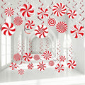Funrous 54 Pcs Christmas Peppermint Candy Hanging Decorations Christmas Candies Ceiling Hanging Swirls Xmas Party Ceiling Whirl Streamers for Xmas Holiday Party Decor(Red White)