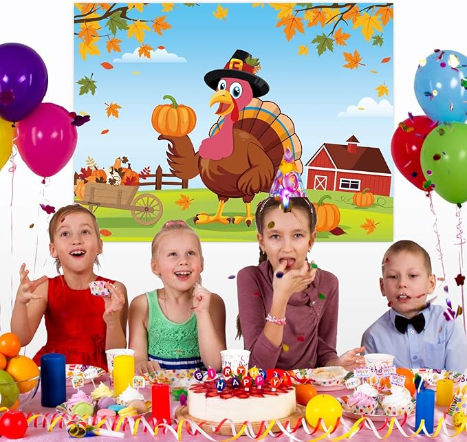 Pin The Tail on The Turkey Party Game with 24 PCS Tails for Kids Thanksgiving Fall Family School Games Activities