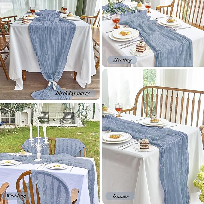 IVAPUPU 1 Pcs Cheesecloth Table Runner - 10ft Dusty Blue Easter Spring Boho Gauze Cheese Cloth Table Runners for Baby Shower Decoration Wedding Party Garden Farmhouse
