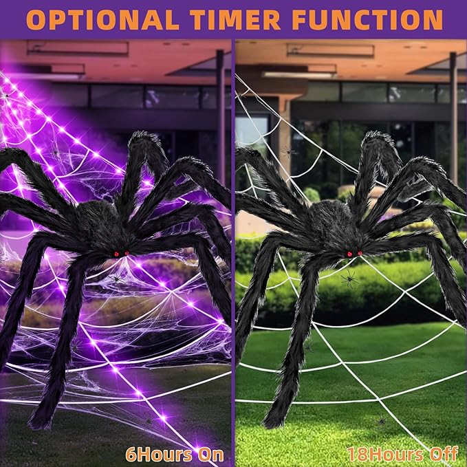 Halloween Decorations Outdoor and Indoor,250 LED Halloween Spider Web Light Decorations with 59" Giant Spider & 20g Stretch Cobweb,200" Large Light Up Spider Web for Yard(Purple)