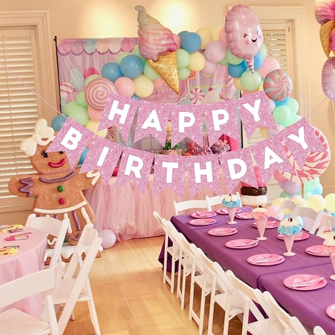Hooqict Happy Birthday Banner Pink Birthday Decorations for Girls Women 1st 2nd 3rd 13th 21th 30th Pink Party Banner Garland Sign Party Supplies Wall Porch Door Hanging Decor