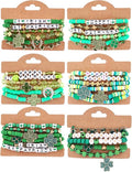 Cooluckday 36 Pcs Holiday Heishi Surfer Bracelets for Women Bulk Easter Mother's Day Christmas St. Patrick's Day Mardi Gras Bracelet Stackable Stretch Friendship Bracelets Set