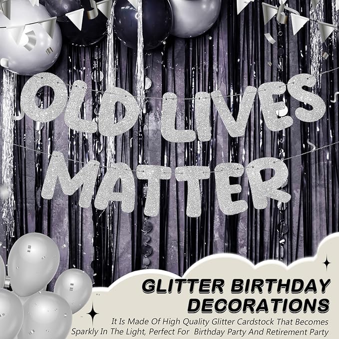 Fulmoon Pre Strung Banner 6.56 ft Funny Birthday Retirement Party Decorations 80th 70th 60th 50th Retirement Party Garland Bunting Decorations for Men Women(Glitter Silver)