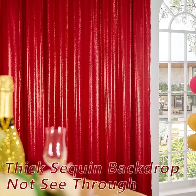 30x10 ft Wrinkle Free Red Sequin Backdrop Curtain for Parties,Thick Not Fall-Off Glitter Backdrop Drapes,6 Panels 5x10ft Shimmer Photo Back Drop Cloth for Wedding Birthday Photography Background