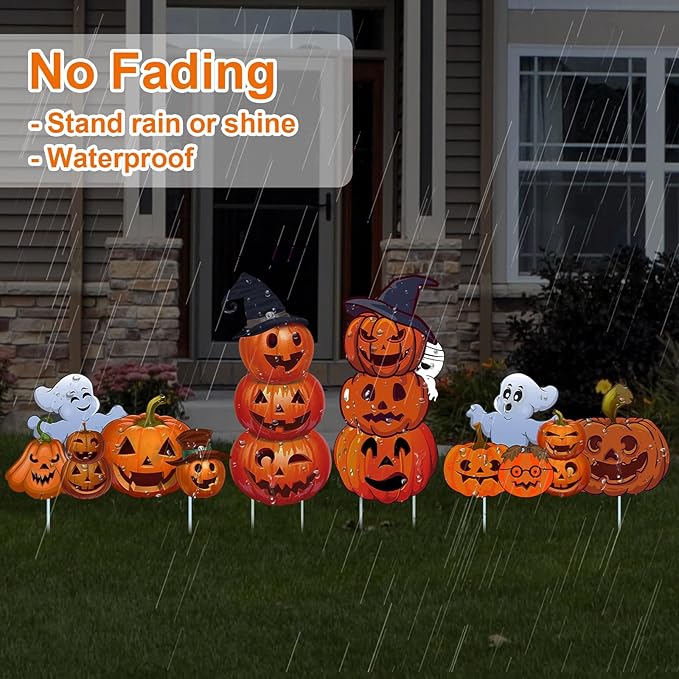 Halloween Decorations Outdoor Yard Signs - Halloween Ghost Pumpkin 3-tiered Decor Yard Stakes Prop for Lawn Decorations Outdoor Garden Home Party Decor