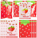 Strawberry Party Favors Bags - 50Pcs Red Pink Strawberry Goody Candy Treat Bags, Summer Berry Theme Party Favor Supplies Decorations for Kids Birthday Baby Shower Wedding
