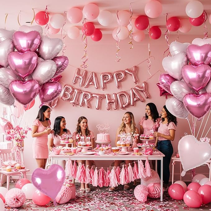 TONIFUL 30Pcs 18 Inch Pink Light Pink Balloons Pink Pastel Pink Heart Shape Foil Mylar Banners Decoration for Birthday Valentine's Day Wedding Bridal Shower Anniversary Engagement Party Supplies