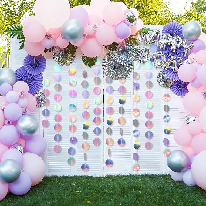 Syhood 10 Pcs Party Decorations Paper Dot Circle Garlands Glitter Streamers Hanging Banner Decor for New Year Baby Shower Wedding Birthday Backdrop Supplies (Iridescent Color)