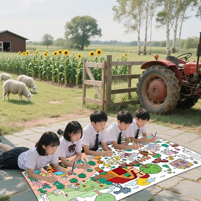 Farm Animal Party Giant Coloring Poster, 72 x 30 Inches Large Coloring Tablecloth Animals Drawing Roll Paper for Kids Farm Animals Themed Activity Wall Home Classroom Party Suppiles