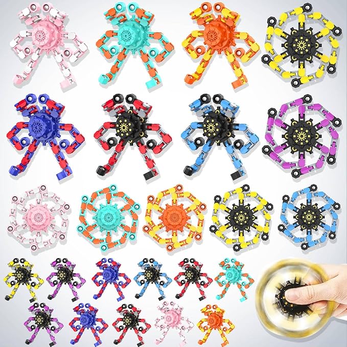 Transformable Fidget Spinners,Funny Stress Relief Sensory Fidget Toys,Deformable Chain DIY Robot Fingertip Gyros Toys Party Favors Kids Easter Basket Stuffers (24PC)